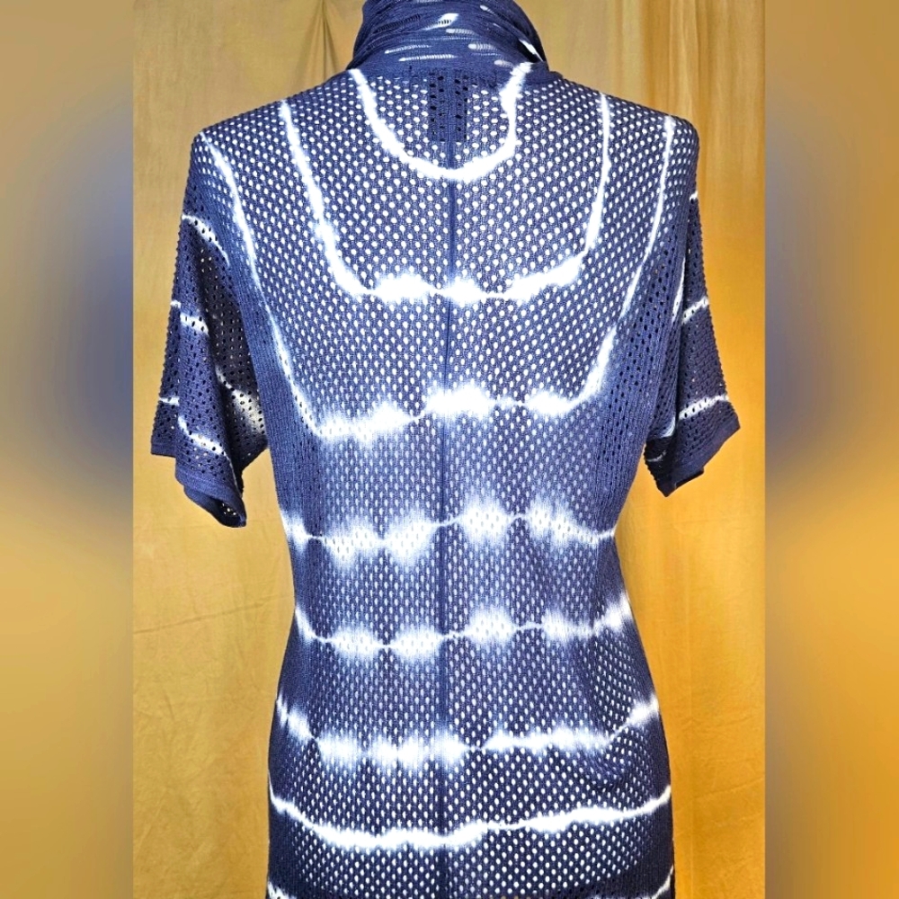 Design 365 Blue Shibori Tie Dye Open Knit Draped Cardigan Wrap Small - Picture 8 of 9